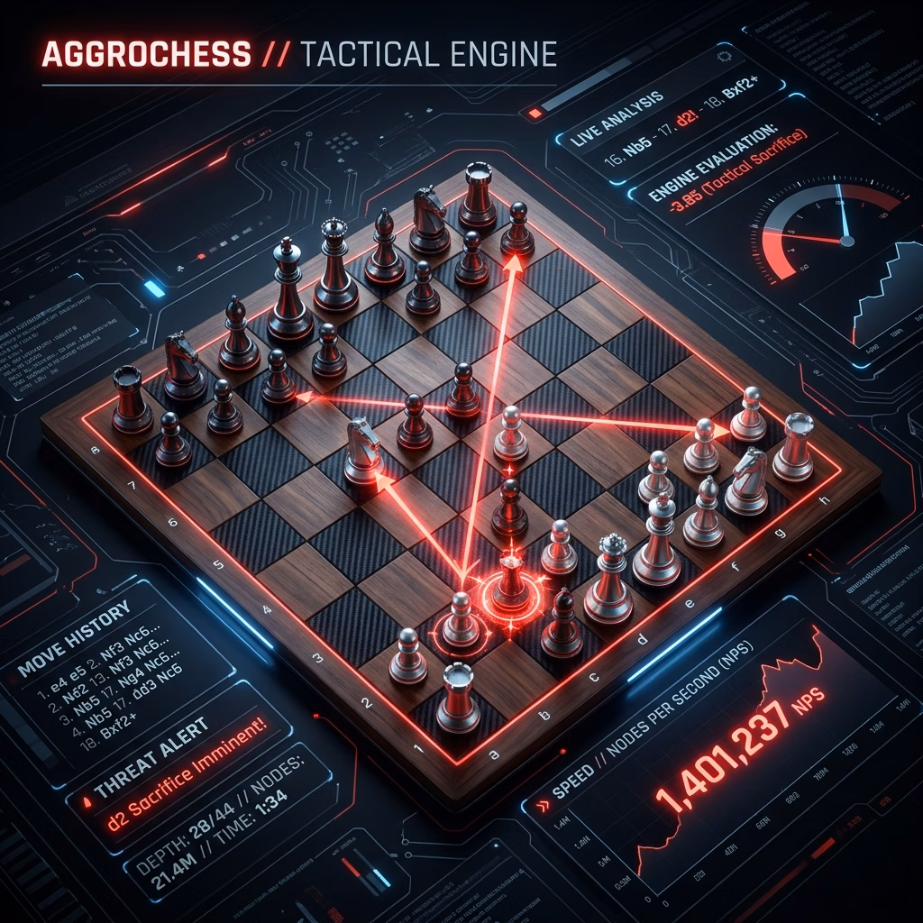 AggroChess highly aggressive tactical Rust chess engine on GitHub - designed by SHIFT
